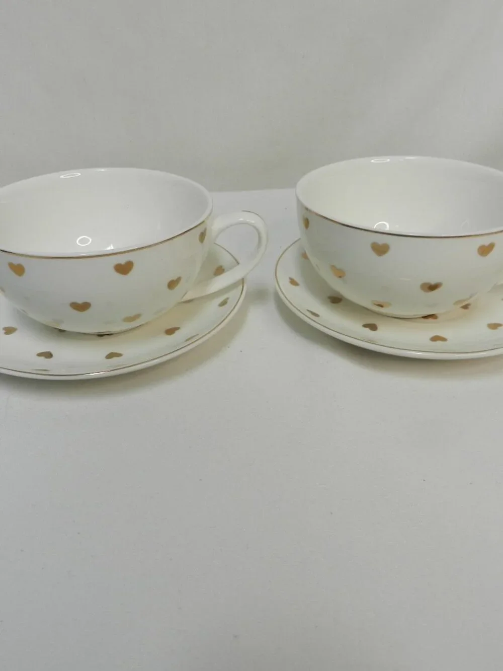 Elegance Gold Hearts Teacup tea cup & saucer mug cup set 2 place settings dish